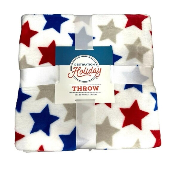 Destination Holiday Patriotic Stars Plush Throw Blanket, 50" x 60" - Picture 1 of 2